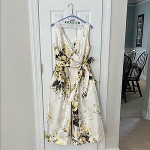 Donna Karan Cream and Yellow Floral Midi Dress